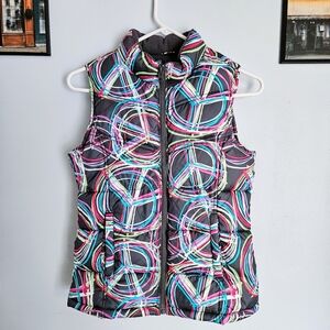 Like-New Old Navy Girl's Warm Fleece-Lined Colorful Peace Symbol Puffer Vest XL